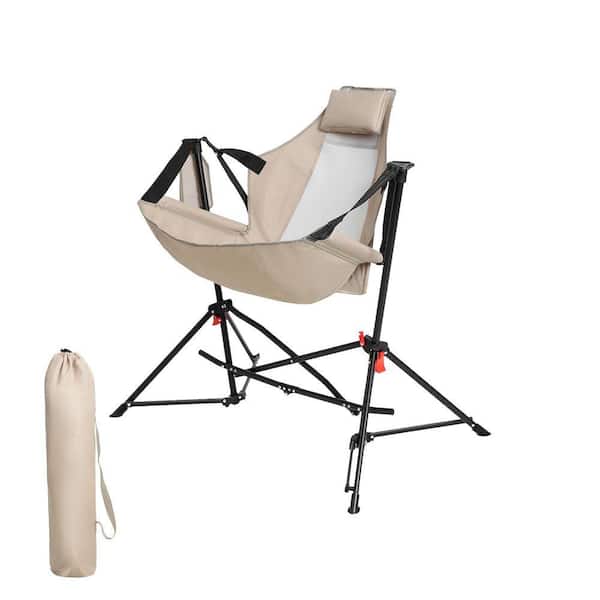 Oversized Folding Portable Swinging Hammock Chair in Khaki with Stand and Storage Bag