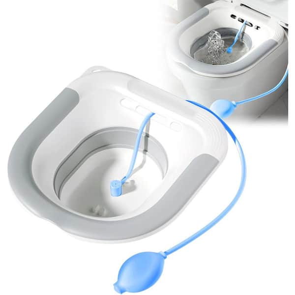 Foldable Sitz Bath Basin for Toilet Seat with Flusher Hose 14.17 in. L x 13.39 in. W x 2.36 in. H Personal Care Spa