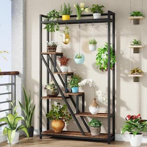 Wellston 70.9 in. Tall Indoor Plant Stand, 7-Tier Large Plant Shelf with 5 S-Hooks, Brown