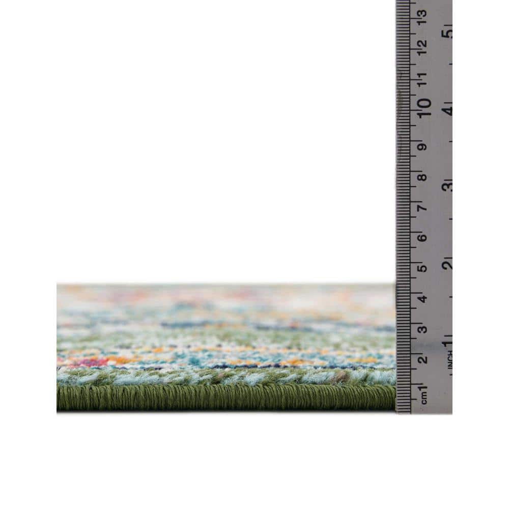 Green Rectangular Stain-Resistant Synthetic Area Rug