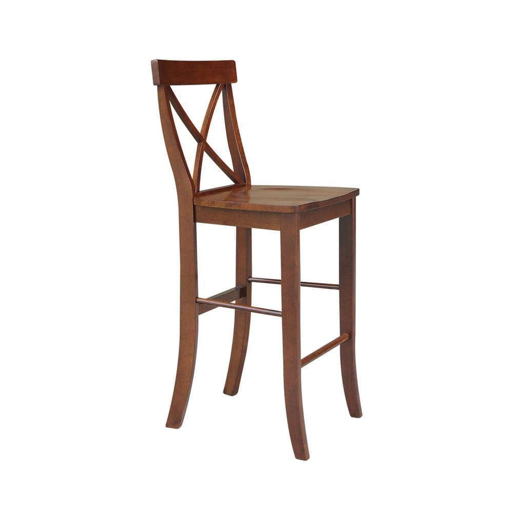 Espresso Wood X-Back Bar Height Stool with 30 inch Seat