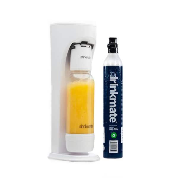 DrinkMate White Sparkling Water and Soda Maker Machine with 60L CO2 Cartridge and 1L Re-Usable Bottle