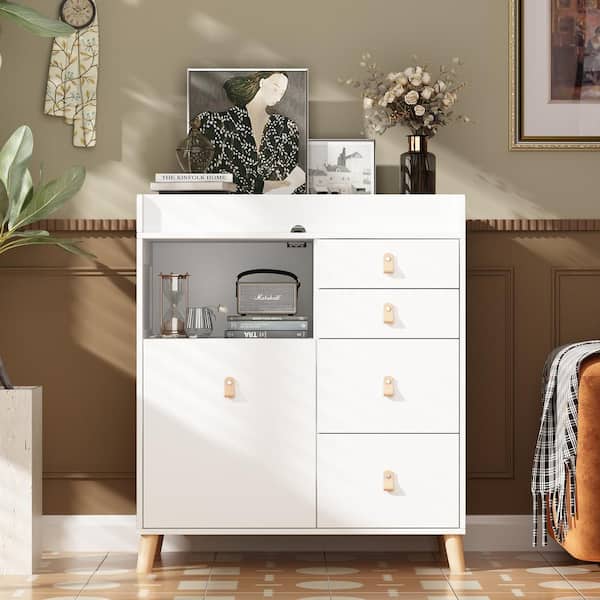 FUFU&GAGA White 5-Drawer 33.5 in. Width, Wooden Stylish Chest of