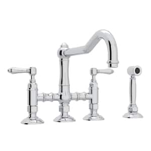 Country Kitchen 2-Handle Bridge Kitchen Faucet with Side Sprayer in Polished Chrome