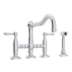 Country Kitchen Double Handle Bridge Kitchen Faucet in Polished Chrome