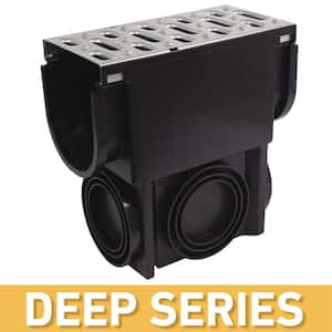 Deep Series Slim Drainage Pit and Catch Basin for Modular Trench and Channel Drain Systems w/ Stainless Steel Grate