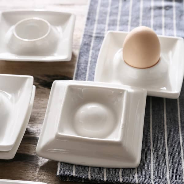 White Ceramic Egg Cups Holder Set Of 4 Piece White Saucer Plates Egg Stand Plate 