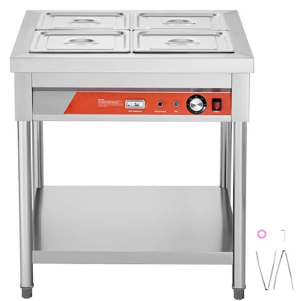 4-Pan Commercial Food Warmer-1500-Watt Electric Steam Table with 4 x 1/2 Pans and Under shelf in Stainless Steel