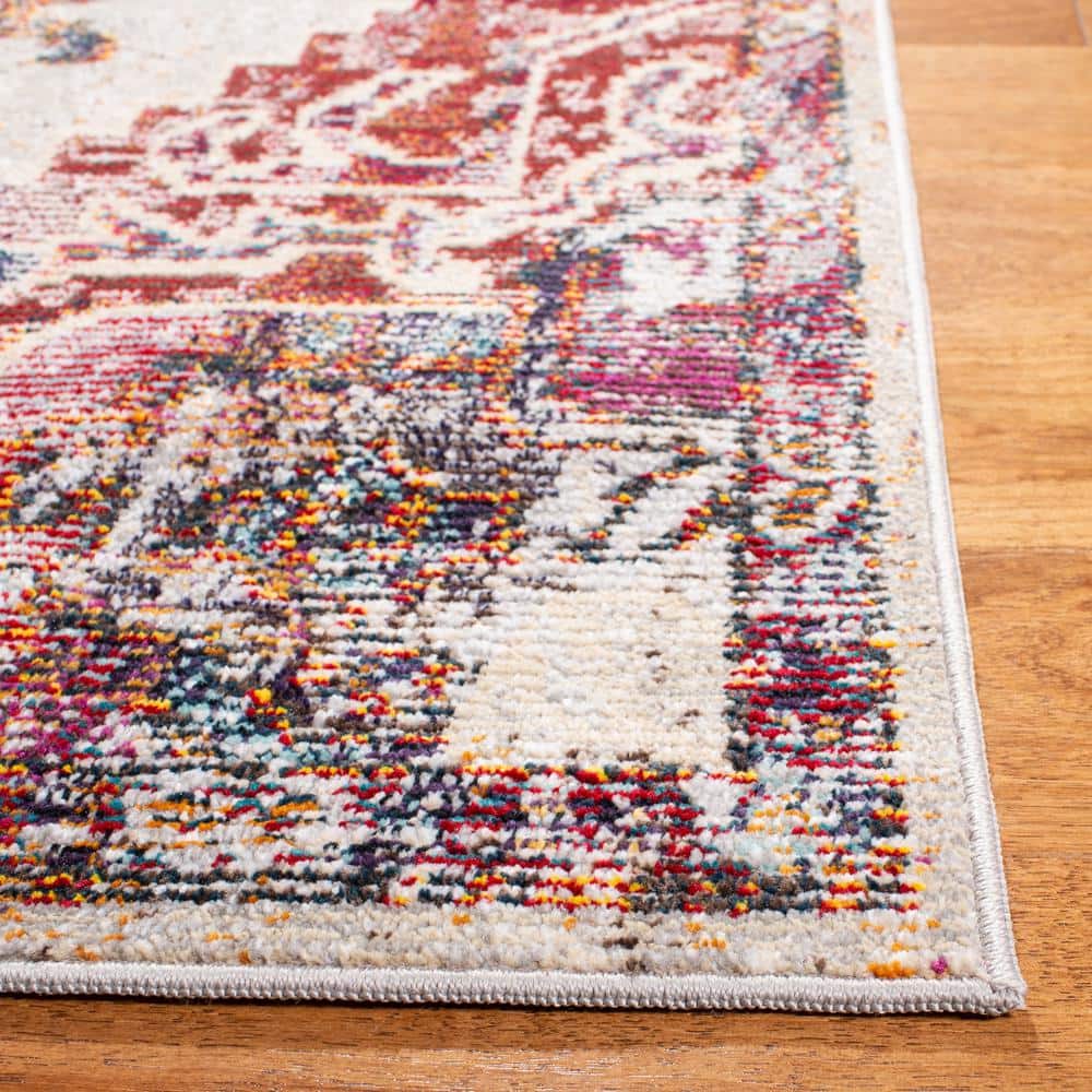 Elysian Blooms Light Blue & Burgundy Floral Synthetic Square Rug