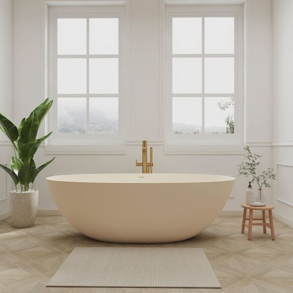 Ula 65 in. x 29 in. Stone Resin Freestanding Soaking Bathtub in Milky Coffee