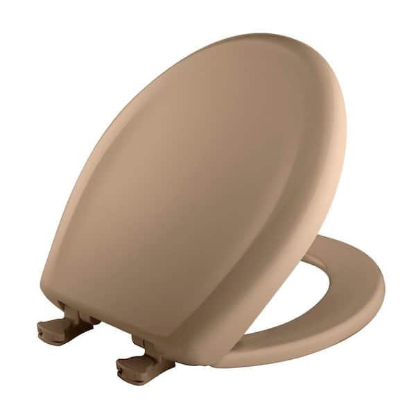 BEMIS Soft Close Round Plastic Closed Front Toilet Seat in Mexican Sand Removes for Easy Cleaning and Never Loosens