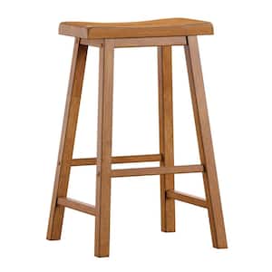 29 in. Oak Saddle Seat Bar Height Backless Stools (Set of 2)