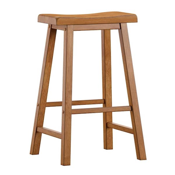 HomeSullivan 29 in. Oak Saddle Seat Bar Height Backless Stools (Set of 2)