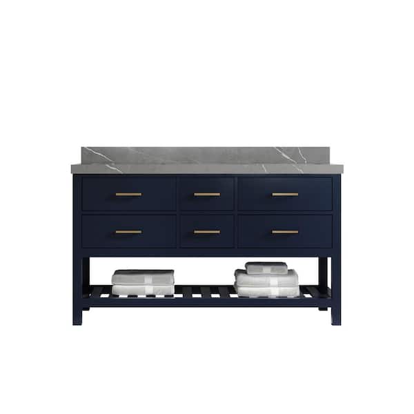 Willow Collections Parker 60 in. W x 22 in. D x 36 in. H Double Sink Bath Vanity in Navy Blue with 2 in. Piatra Quartz Top