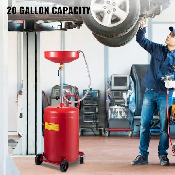 VEVOR QCPJLBHDYF20UAJ6WV0 Waste Oil Drain Tank 20 Gal. Portable Oil Drain Change Air Operated Fluid Fuel with Wheel for Easy Oil Removal - 2