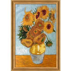 Sunflowers by Vincent Van Gogh Muted Gold Glow Framed Nature Oil Painting Art Print 28 in. x 40 in.