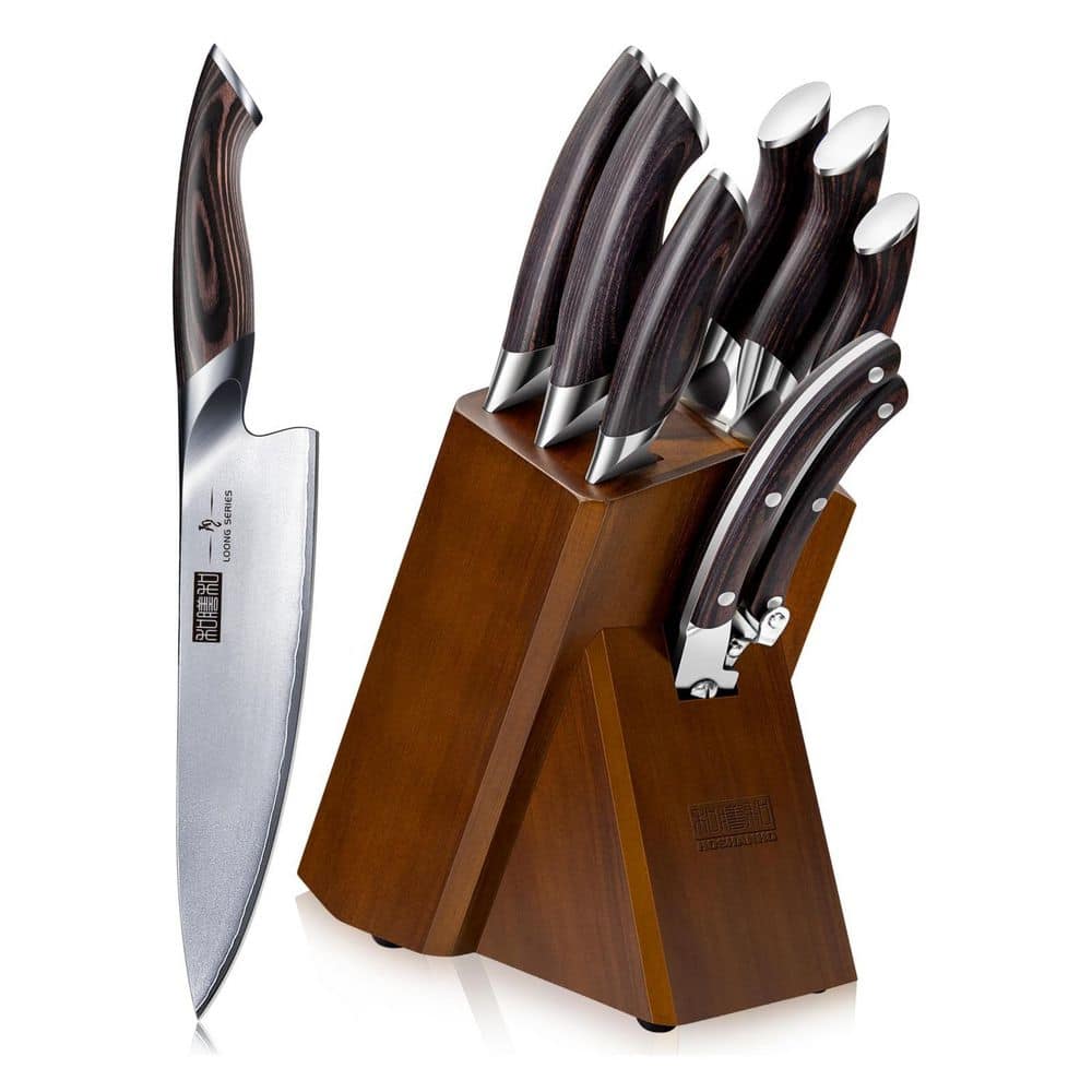 8-Piece Carbon Stainless Steel Japanese Kitchen Knife Set with Knife Block, Sharp Chef Knife Set with Scissors - Thumbnail 2