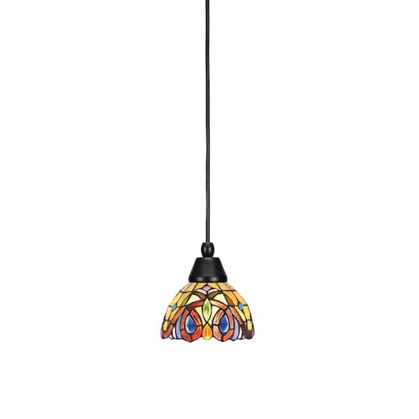 Unbranded Bryson 7 in. 1-Light Matte Black Cord Pendant Light with 7 in. Lynx Art Glass Shade, no bulb included
