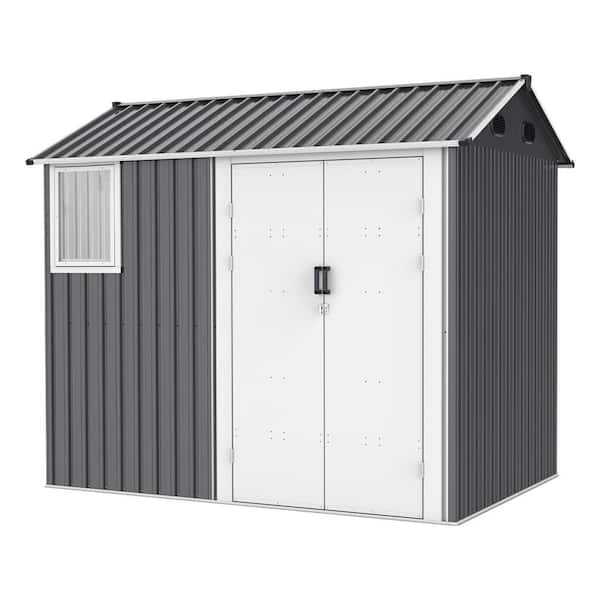 JimsMaison 8 ft. W x 6 ft. D Metal Shed with Air Vents and Double Hinged Door (48 sq. ft.)