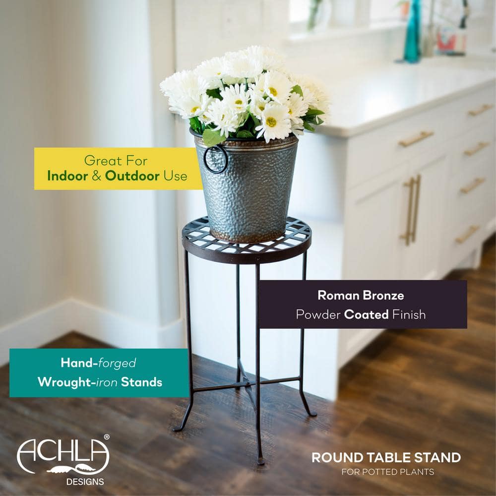 Bronze Wrought Iron Round Plant Stand, 24.75" High