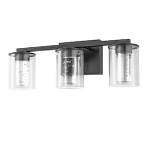 18 in. Modern 3-Light Black Crystal LED Vanity Light for Bathroom with Clear Glass Shades