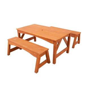 Kids' Natural Wooden Picnic Table with Separated Benches