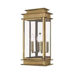Stickland 19 in. 2-Light Antique Brass Hardwired Outdoor Hardwired Wall Lantern Sconce with No Bulbs Included