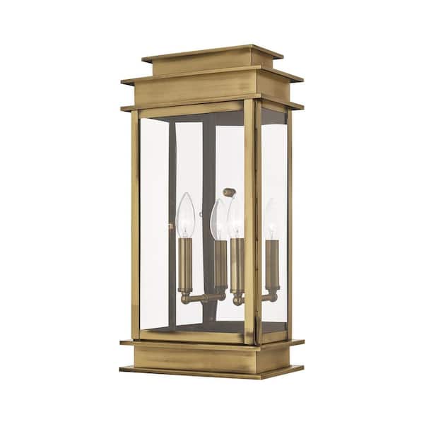 AVIANCE LIGHTING Stickland 19 in. 2-Light Antique Brass Hardwired Outdoor Hardwired Wall Lantern Sconce with No Bulbs Included
