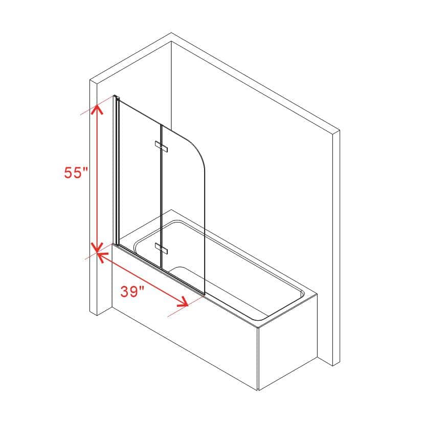 Matte Black Frameless Pivot Tub Door with Clear Tempered Glass