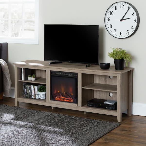 Walker Edison Furniture Company Essentials Driftwood Fire Place Entertainment Center