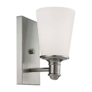 Satin Nickel Wall Sconce with Etched White Glass