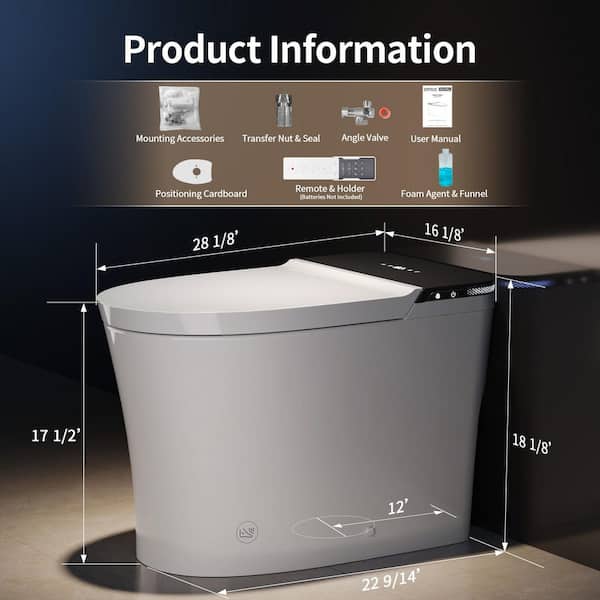 Elongated ADA Smart Toilet Bidet 1.28 GPF in White with Auto Flush and Flip Lid, Heated Seat, Warm Dryer, Bubble Wash