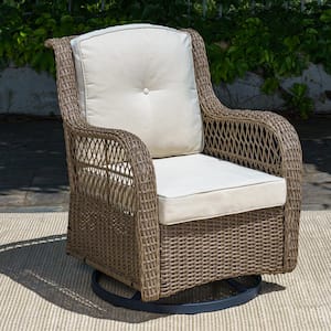 Rio Vista Wicker Swivel Glider Outdoor Chair Patio Furniture Piece with Weather-Resistant Plush Beige Cushion