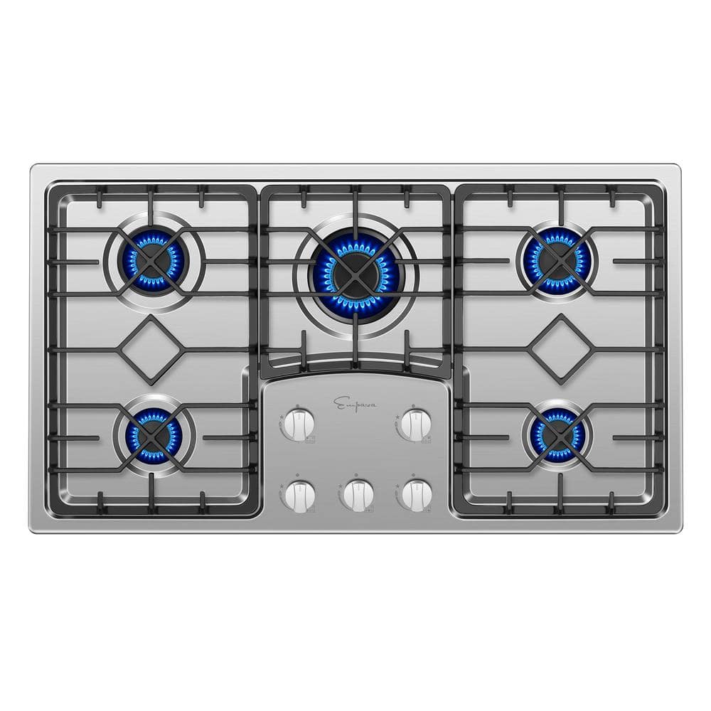 Empava 36 in. Gas Stove Cooktop in Stainless Steel with 5 Sealed Burners LP Convertible, Silver