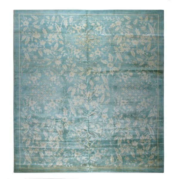 Floral 9 ft. x 12 ft. Green Contemporary Area Rug