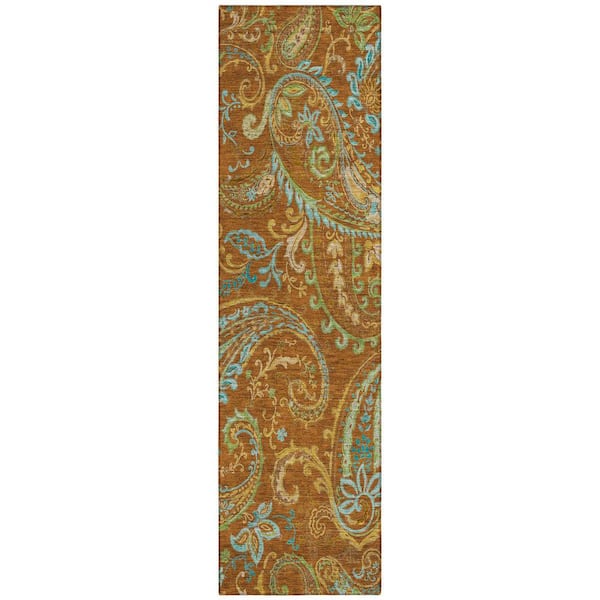 Orange 2 ft. x 8 ft. Woven Paisley Polyester Runner Indoor/Outdoor Area Rug