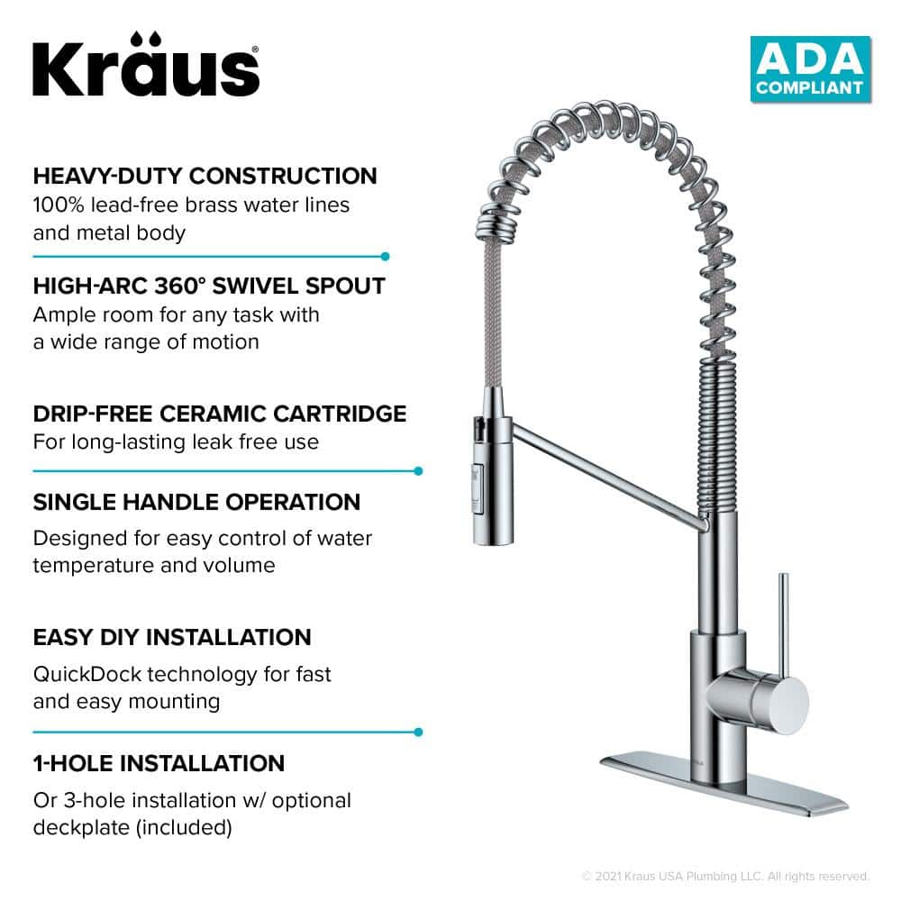 Chrome Commercial Style Pull-Down Kitchen Faucet with Spray