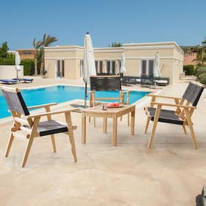 4-Piece Brown Acacia Wood Patio Conversation Set with Black Rope for Patio, Backyard, Poolside