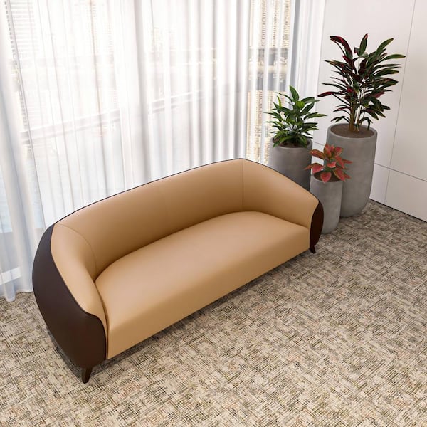 3-Seater Sofa 74.01 in. Slope Arm Upholstered in Leather with Metal Legs Foam Filled Cushion Opula Series in Brown