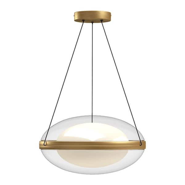 KUZCO Virgo 16 in. 1 Light 37-Watt Brushed Gold/Opal Glass Integrated LED Pendant Light