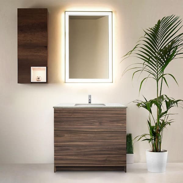 Ella Element 37 in. W x 22 in. D x 35 in. H Bath Vanity in Dark Walnut with Galaxy White Quartz Top Single Hole