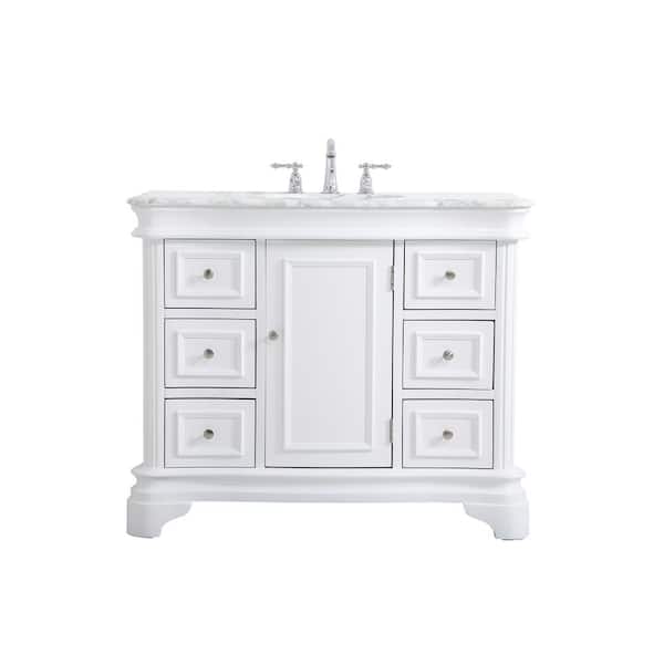 Unbranded Timeless Home 42 in.W x 21.5 in.D x 35 in.H Single Bath Vanity in White with Marble Vanity Top in White with White Basin