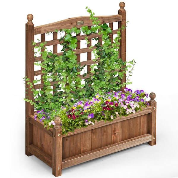 Outsunny 2-Level Wooden Garden Plant Stand with Climbing Vine Trellis & Fir  Wood Construction for the Backyard Brown 2-Tier Planter Display w/