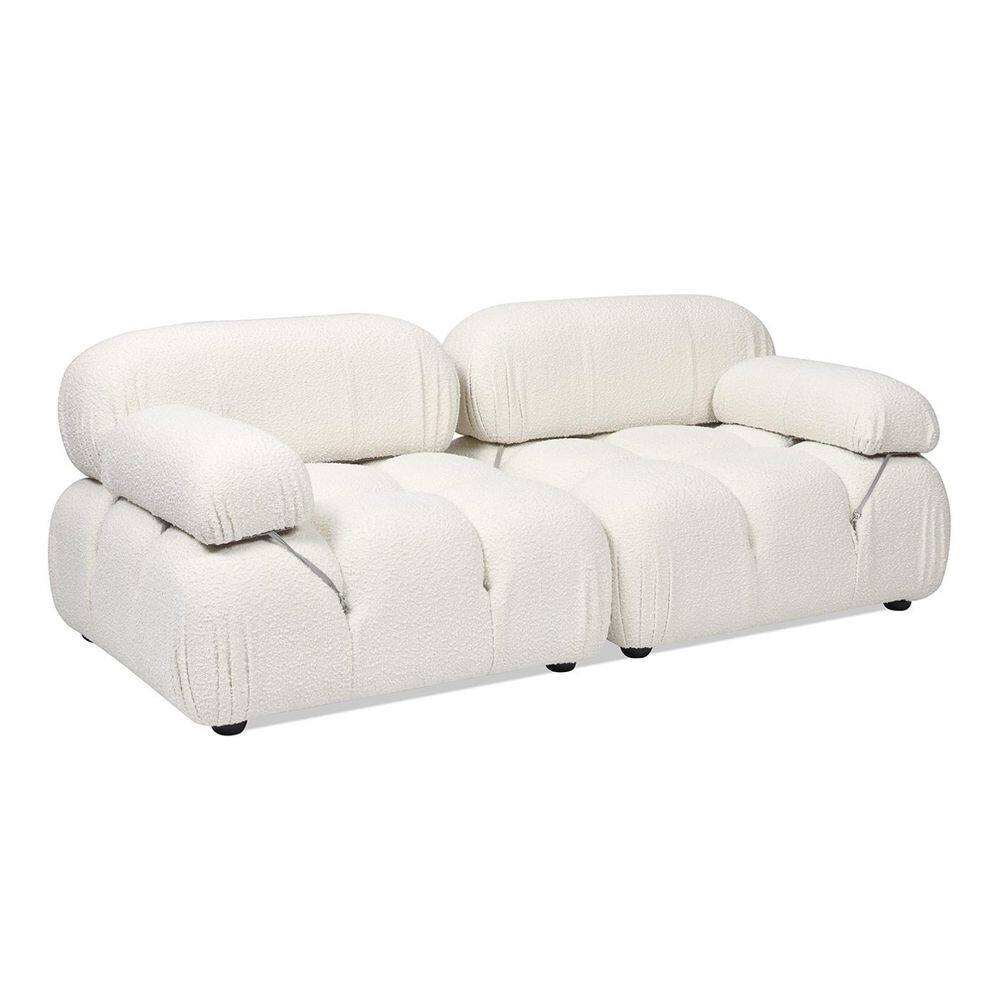 Ivory White Bouclé 72.5" Modular Tufted Loveseat Sofa