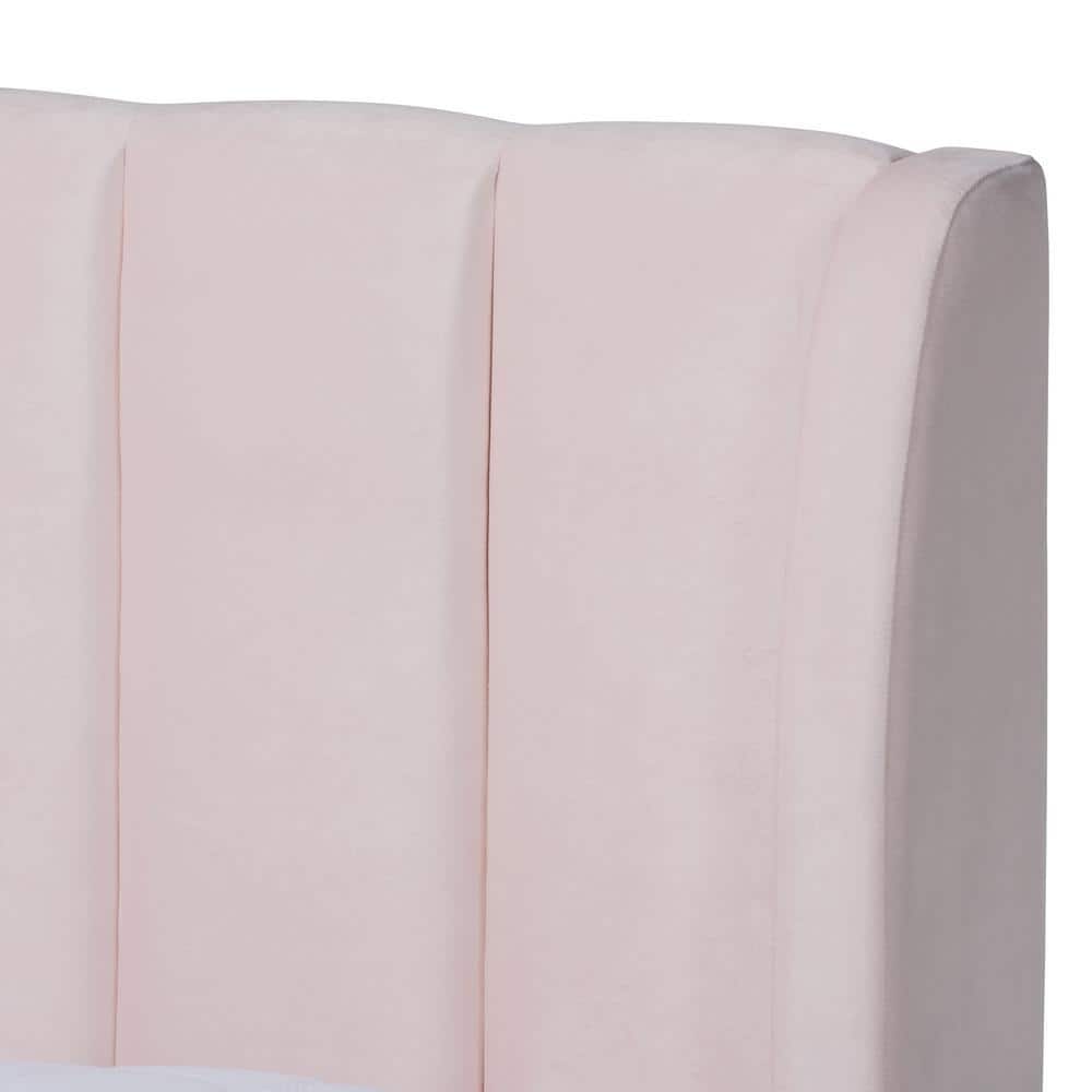 Light Pink Velvet Upholstered Queen Platform Bed with Gold Legs
