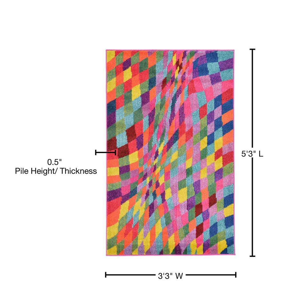 Vibrant Estrella Geometric Rectangle Rug in Blue and Multi, 3' 3" x 5' 3"