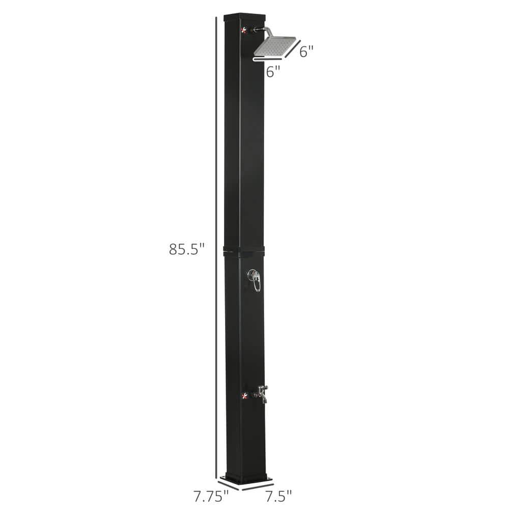 Black Solar Heated Outdoor Shower with Adjustable Head and Foot Shower