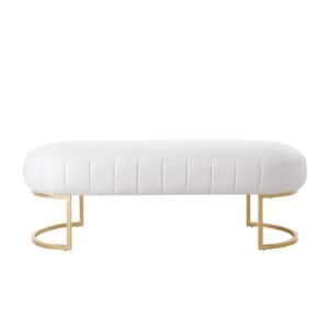Amelia White 53 in. Faux Leather Bedroom Bench Backless Upholstered