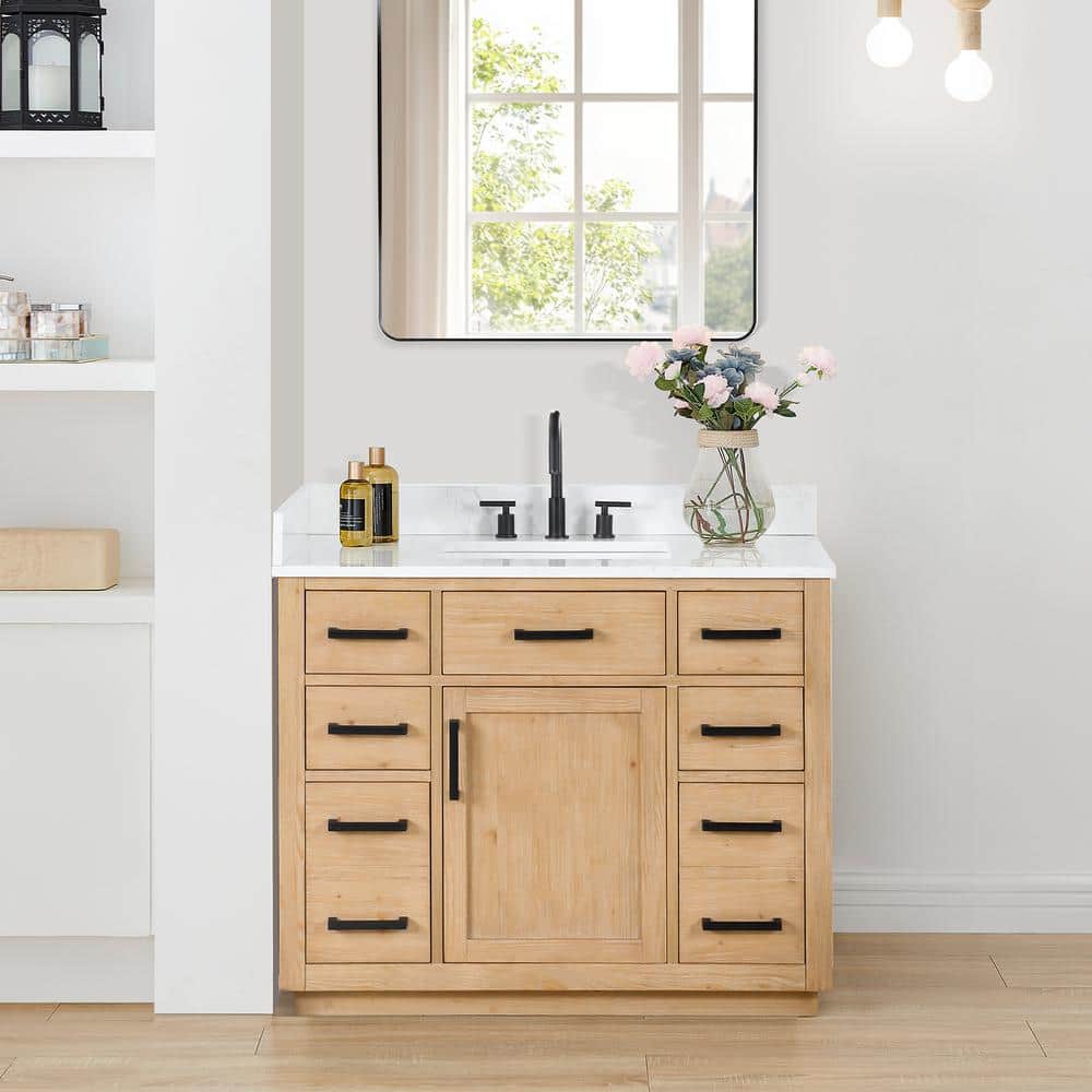 Gavino 42" Light Brown Wood Vanity with Composite Stone Top
