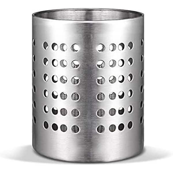 Silver Finish Stainless Steel Utensil Holder Drying Rack Sturdy Kitchen Countertop Organizer with Open Design